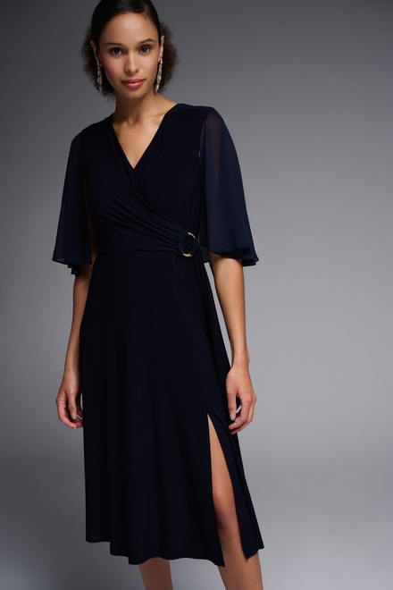 Dual Fabric Ruffled Dress Style 231757. Midnight Blue. 2