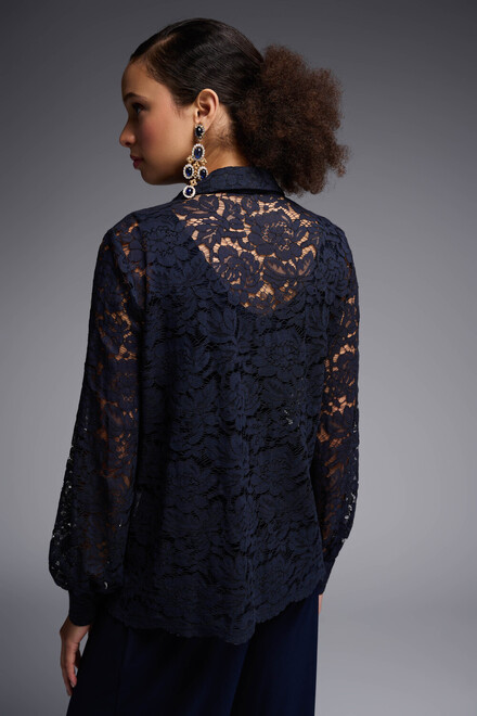 Lace Detail Blouse Style 231764. Midnight Blue. 3