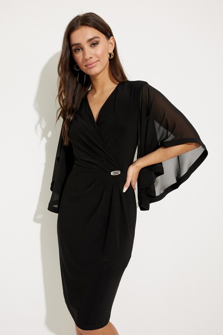 Wrap Front Flutter Sleeve Dress Style 231771. Black. 3