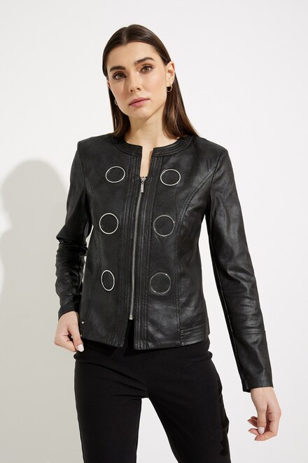 Zip Front Collarless Jacket Style 231910. Black. 3