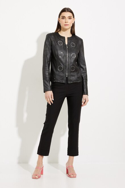Zip Front Collarless Jacket Style 231910. Black. 5