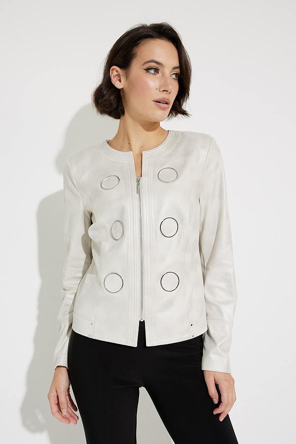 Zip Front Collarless Jacket Style 231910. Moonstone