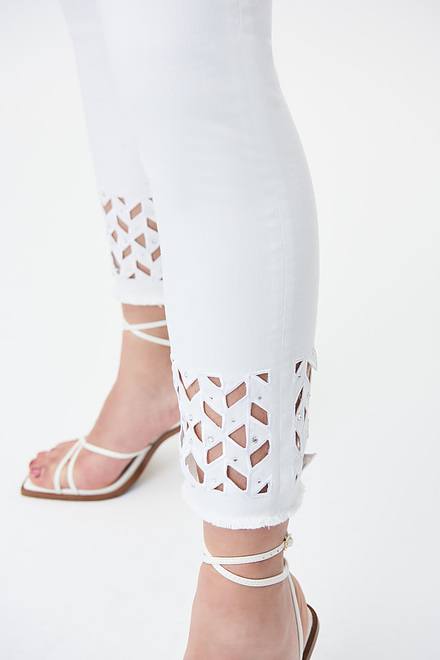 Embroidered Hem Jeans Style 231952. White. 3