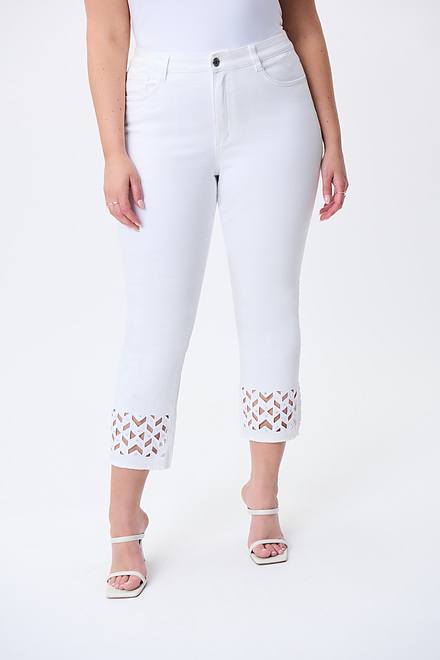 Embroidered Hem Jeans Style 231952. White. 2