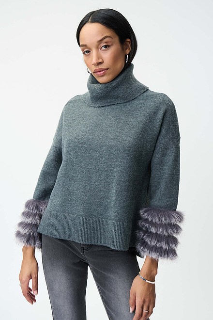 Joseph Ribkoff Faux Fur Sleeve Sweater Style 224940. Grey 163. 2