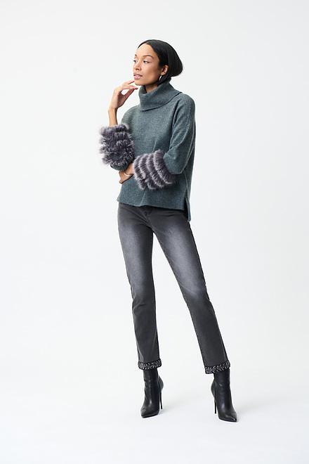 Joseph Ribkoff Faux Fur Sleeve Sweater Style 224940. Grey 163. 3