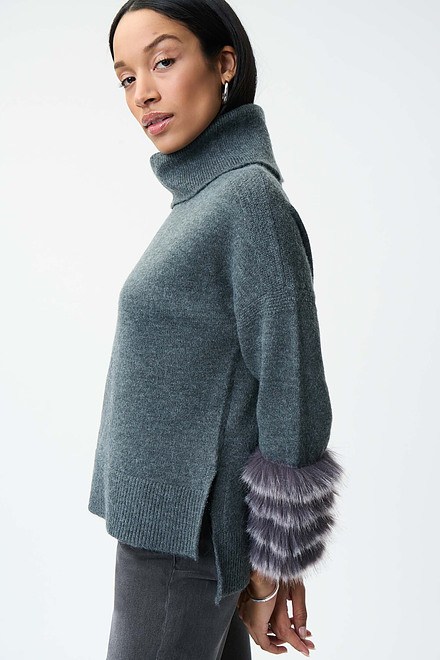 Joseph Ribkoff Faux Fur Sleeve Sweater Style 224940. Grey 163. 4