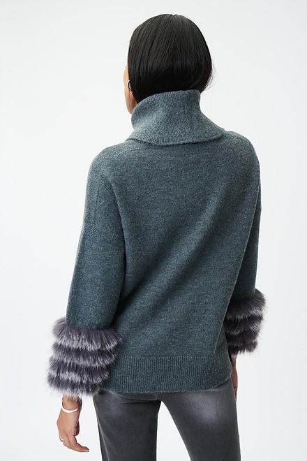 Joseph Ribkoff Faux Fur Sleeve Sweater Style 224940. Grey 163. 5