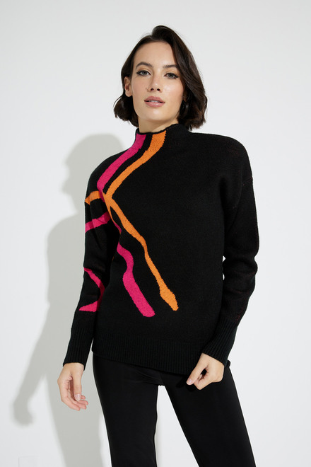 Line Motif Cowl Neck Sweater Style EW29003. Black/multi