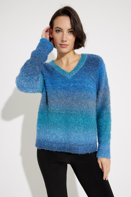 Fuzzy Knit Sweater Style EW29056. Blue Tones