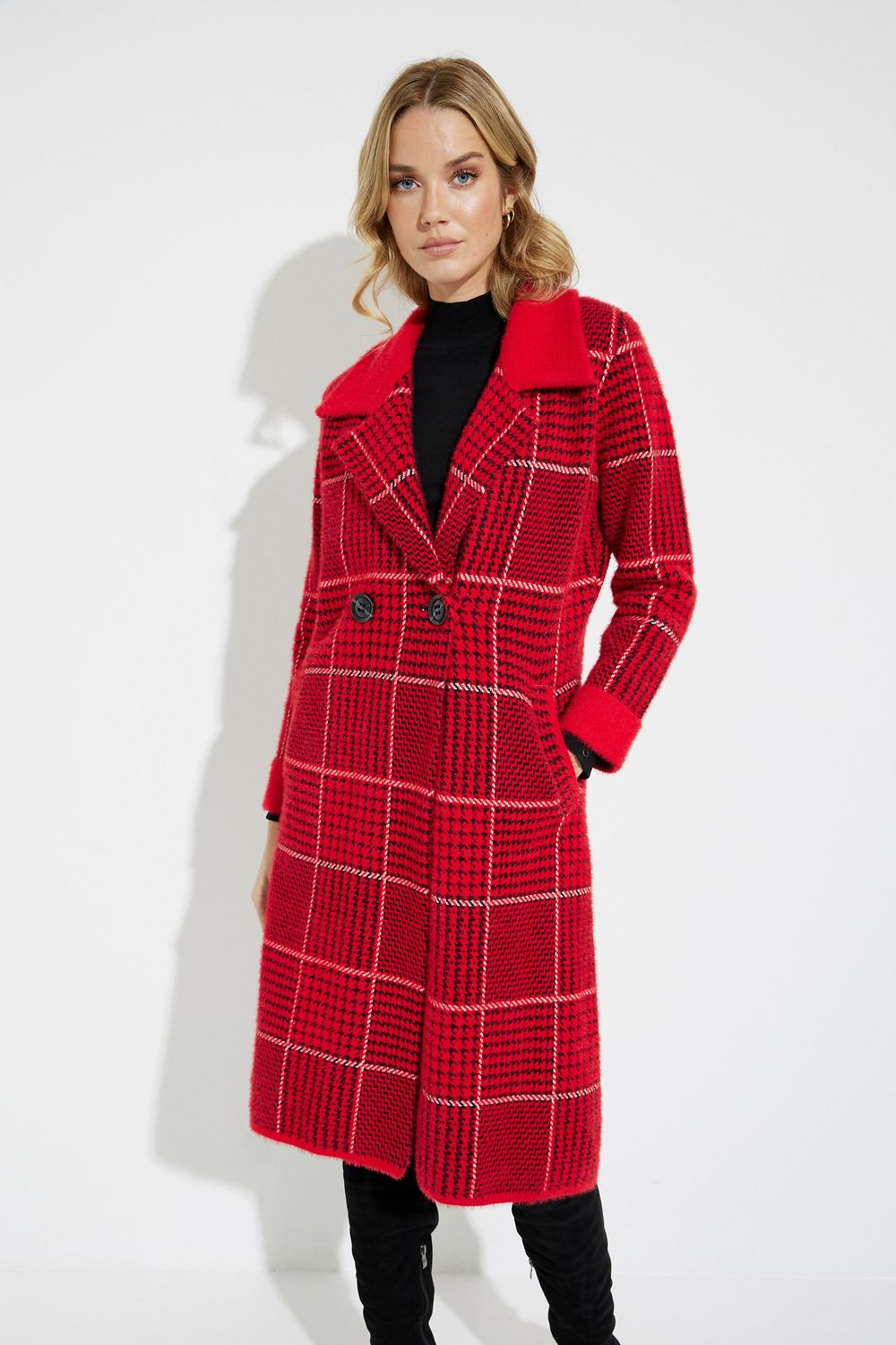 Plaid Print Coat Style A40075. Red