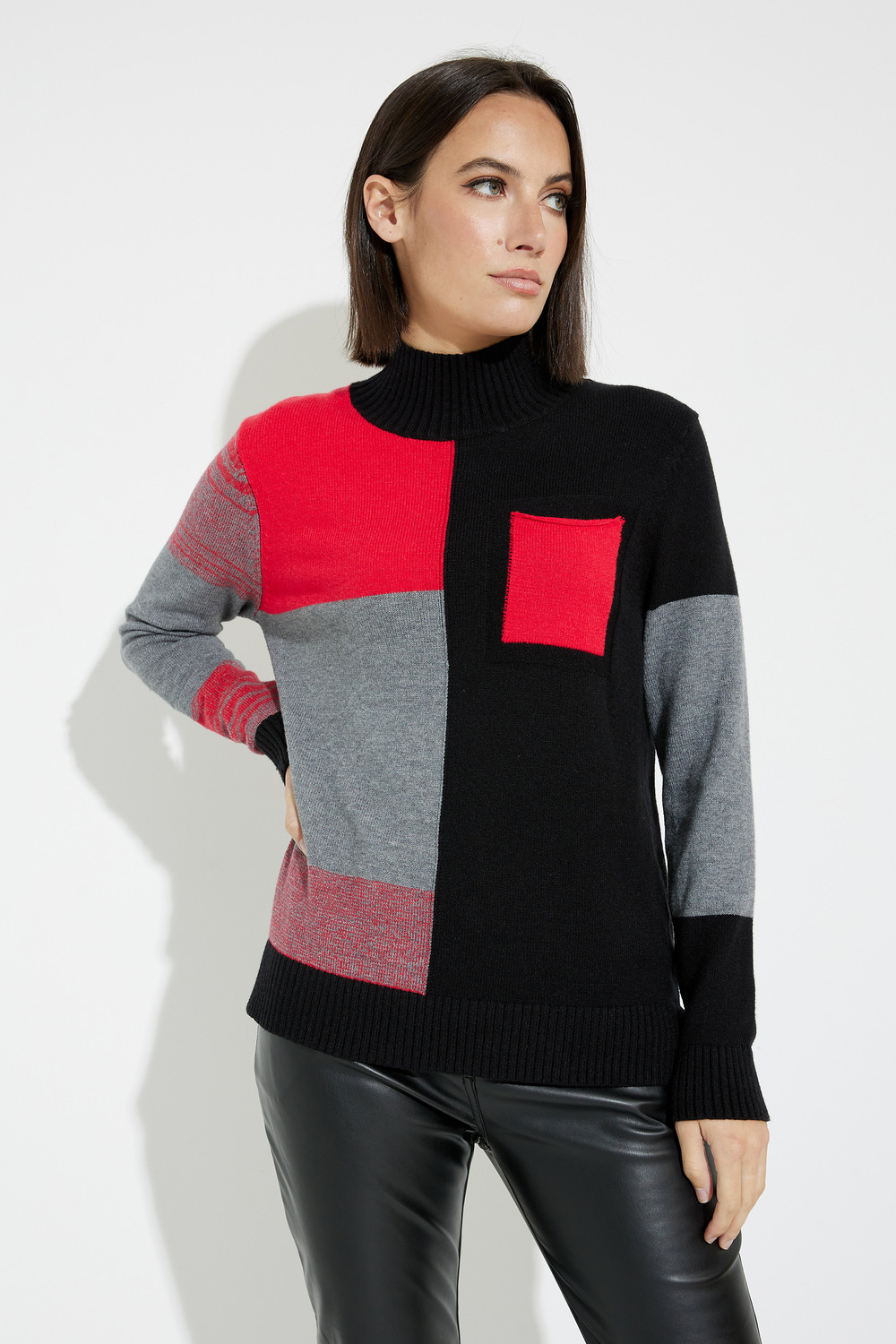 Colour-Blocked Sweater Style A40107. Black/multi