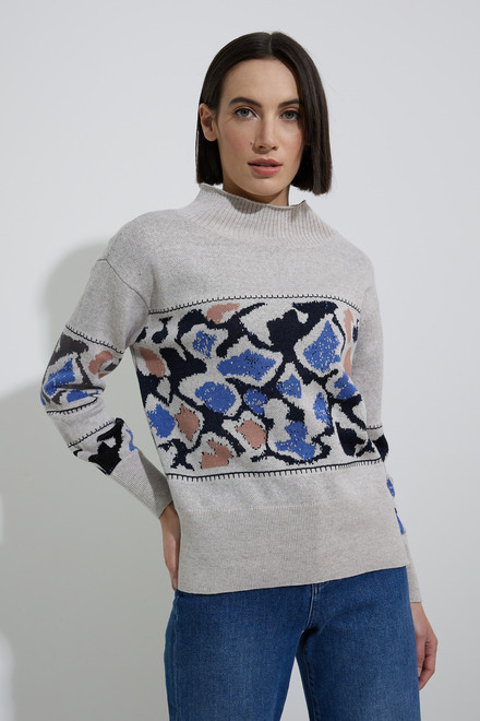 Mosaic Blues Sweater Style F221160. Blue/multi