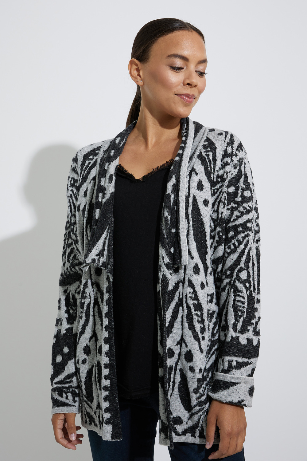 Here And There Cardigan Style F221198. Black/multi