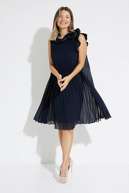Joseph Ribkoff Pleated A-Line Dress Style 223728. Midnight Blue