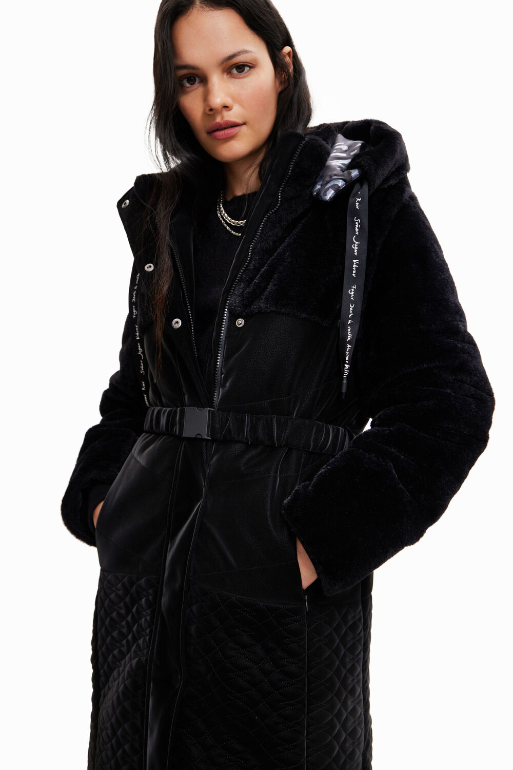 Quilted Hooded Coat Style 22WWEWAA. Black