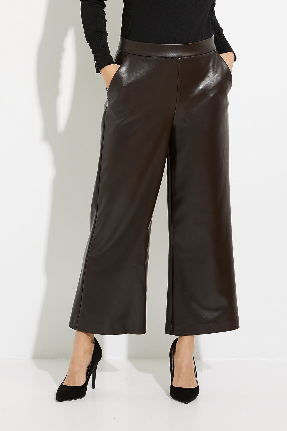 Joseph Ribkoff Faux Leather Flared Pants Style 224016. Mocha