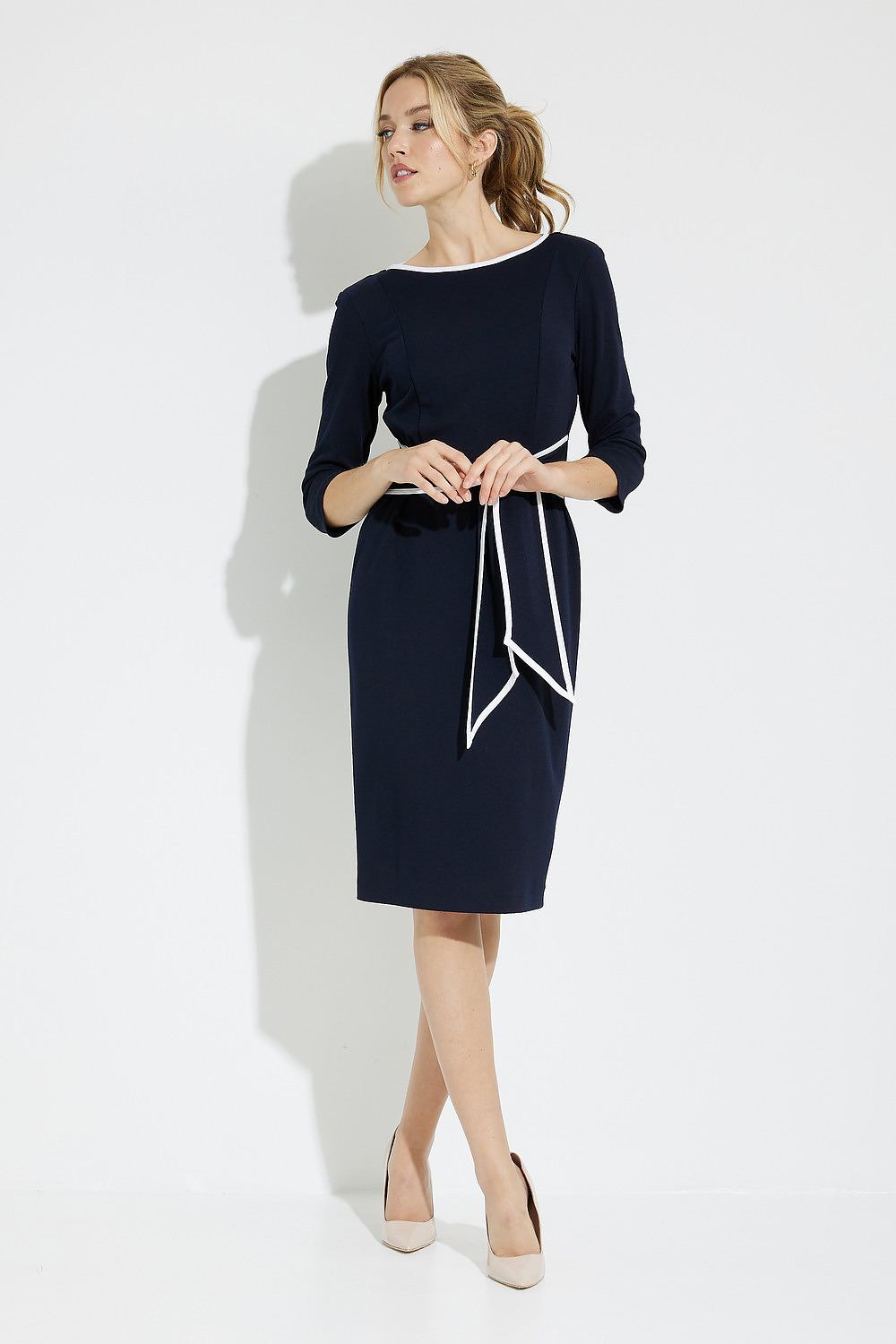 Contrast Trim Dress Style 221210. Midnight Blue/off White