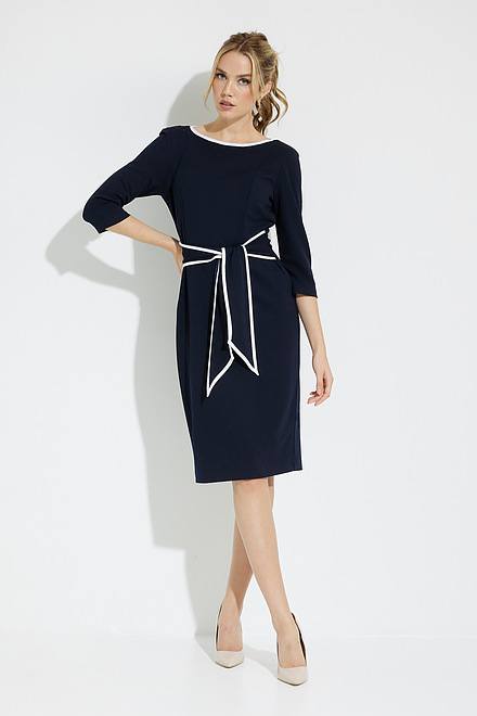 Contrast Trim Dress Style 221210. Midnight Blue/off White. 5
