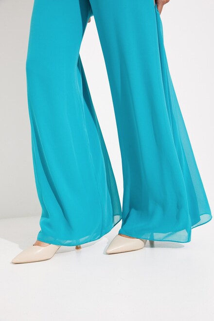Wide Leg Draped Pants Style 223751. Ocean Blue. 4