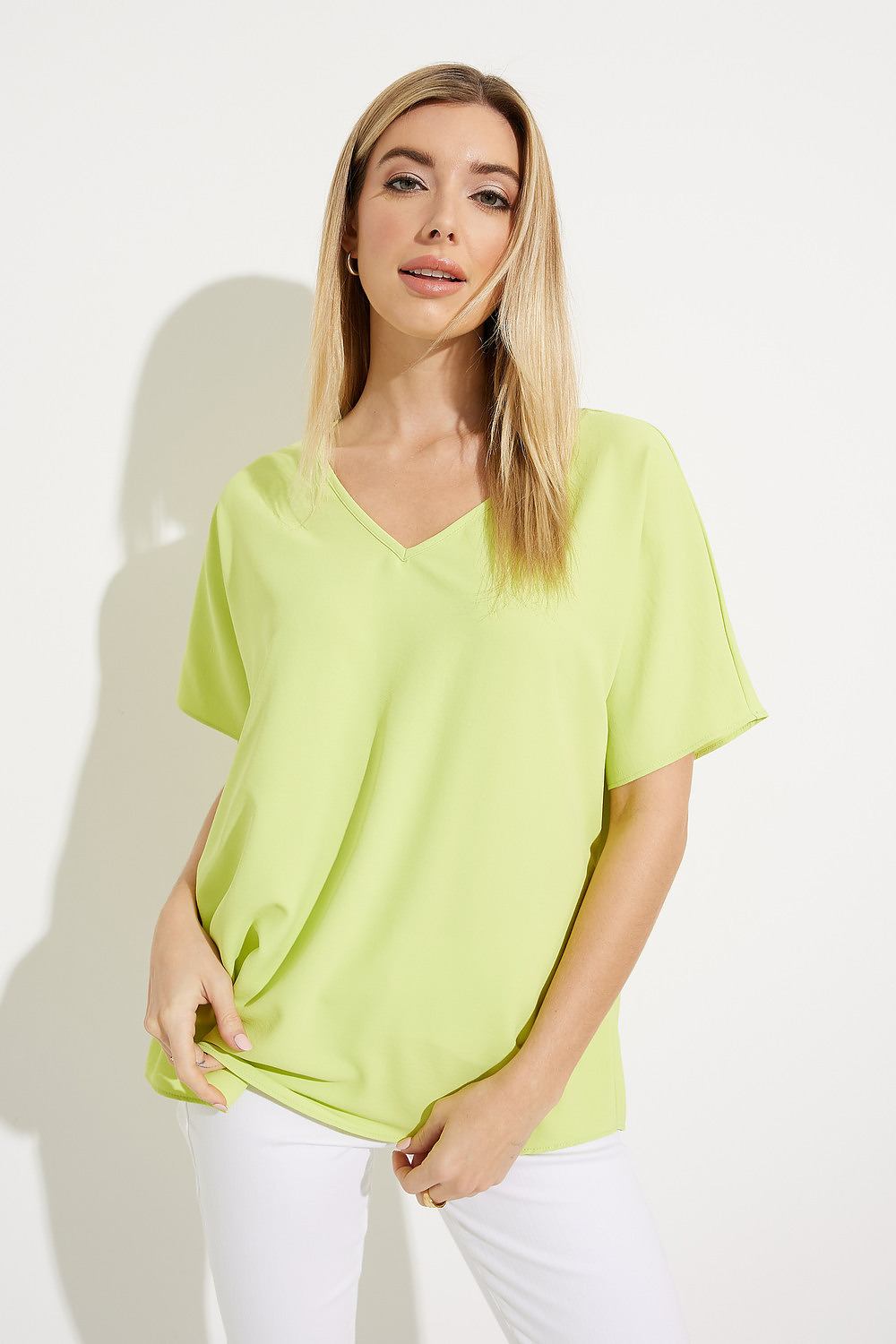 Loose V-Neck Top Style 231002. Exotic Lime