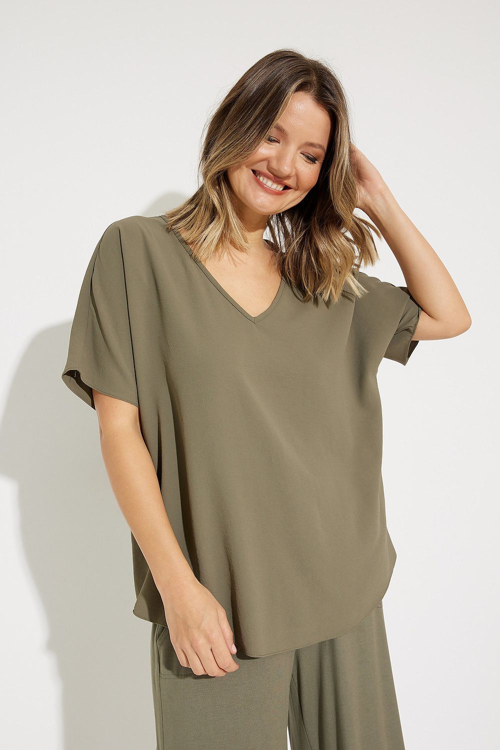 Loose V-Neck Top Style 231002. Agave