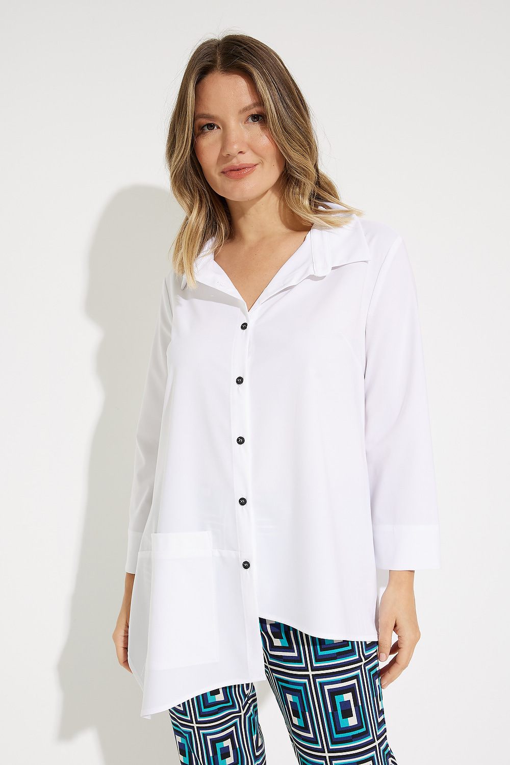 Asymmetrical blouse Style 231004. Optic White