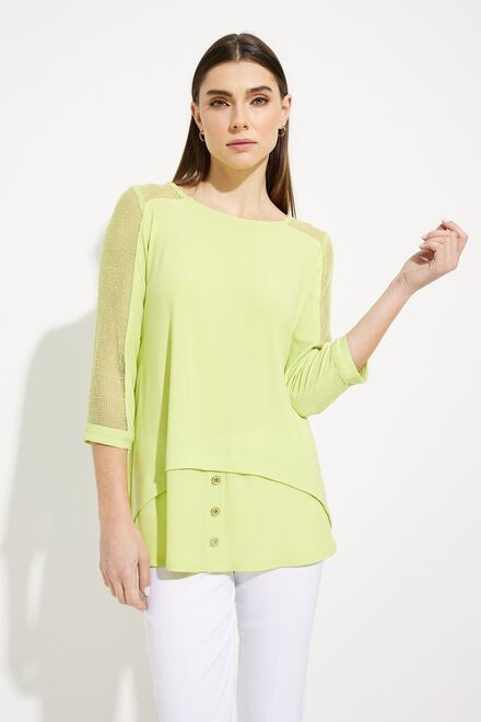 Button Detail High-Low Hem Top Style 231057. Exotic lime