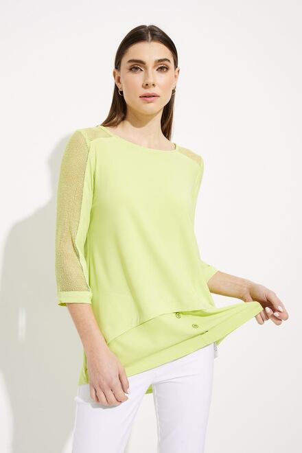 Button Detail High-Low Hem Top Style 231057. Exotic Lime. 3