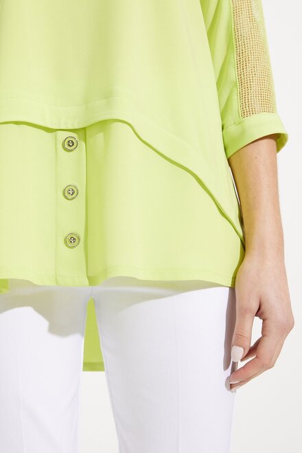 Button Detail High-Low Hem Top Style 231057. Exotic Lime. 4