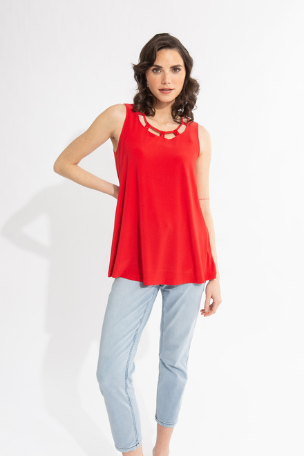 Cut-Out Neckline Top Style 231058. Magma Red. 4