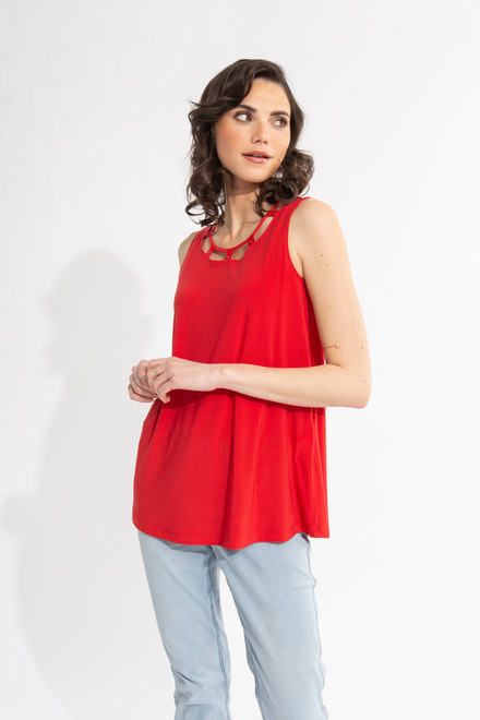 Cut-Out Neckline Top Style 231058. Magma Red. 3