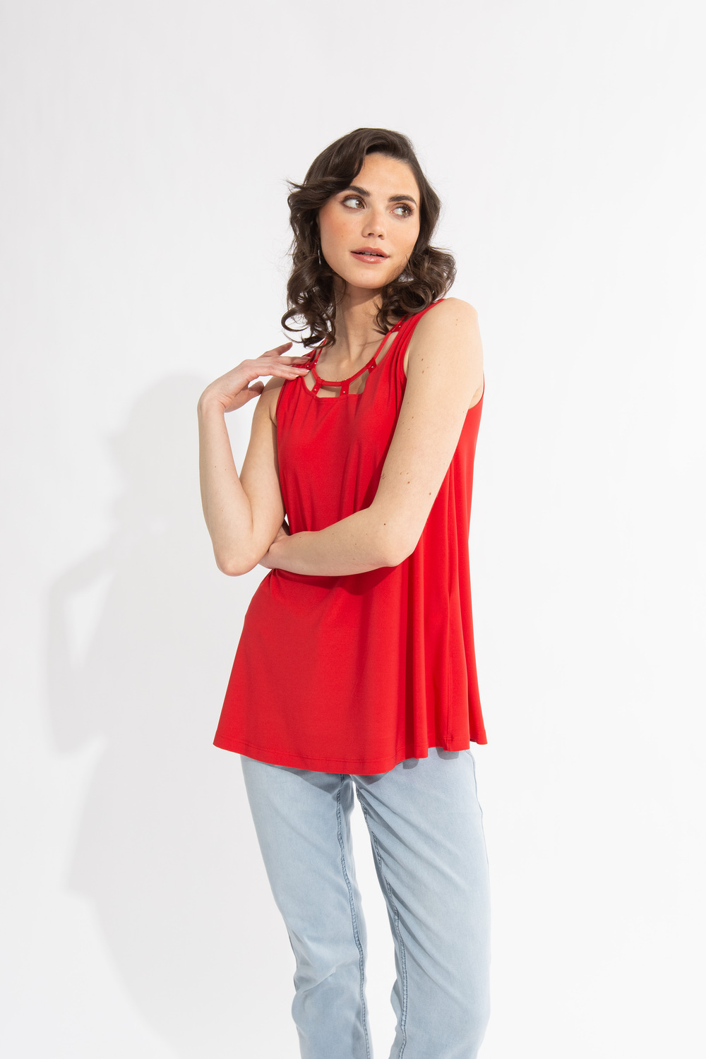 Cut-Out Neckline Top Style 231058. Magma Red