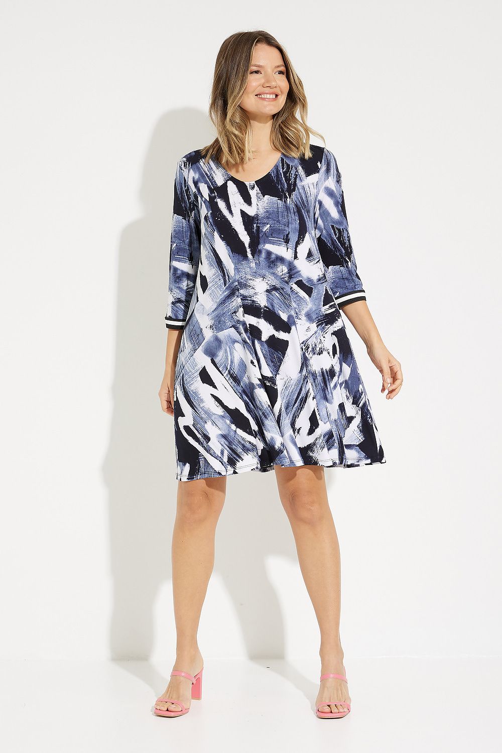 Abstract Print Shift Dress Style 231112. Midnight Blue/multi