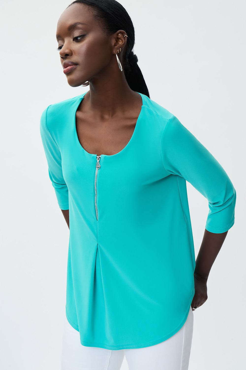 Zip Front 3/4 Sleeve Top Style 231131. Palm Springs