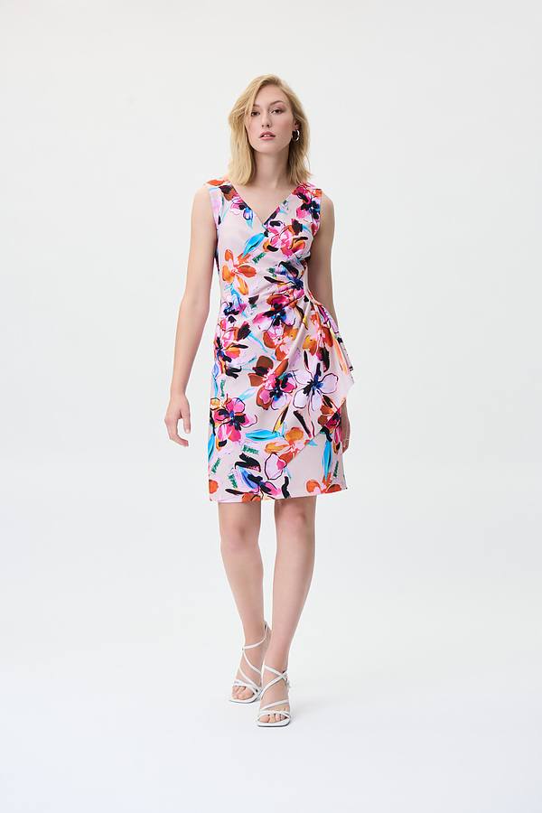 Floral Wrap Dress Style 231172. Beige/multi