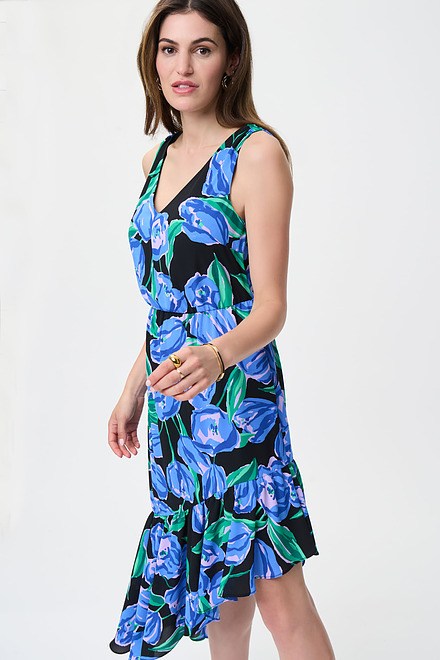 Floral Asymmetrical Hem Dress Style 231185. Black/multi. 4