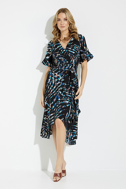 Palm Print Wrap Dress Style 231187. Black/multi. 3