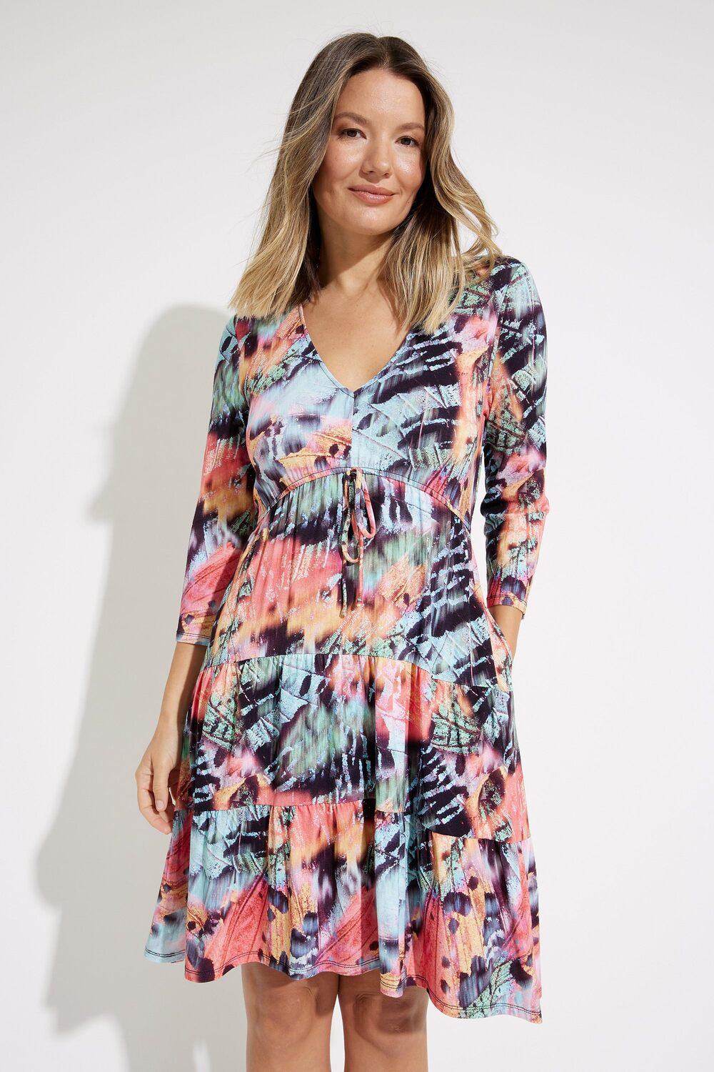 Tropical Print Dress Style 231225. Black/multi