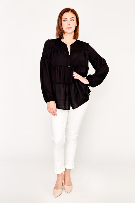 Long-Sleeve Button Up Blouse Style 231237. Black. 5
