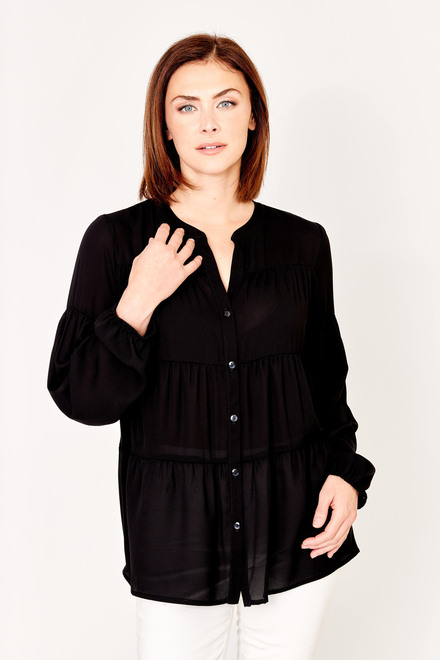 Long-Sleeve Button Up Blouse Style 231237. Black. 4