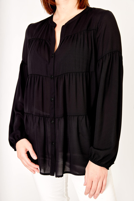 Long-Sleeve Button Up Blouse Style 231237. Black. 3