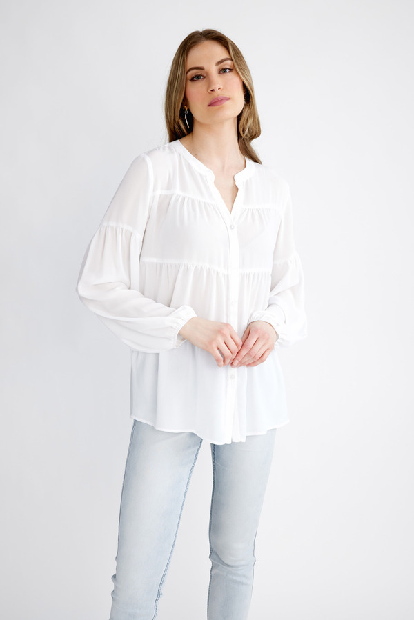 Long-Sleeve Button Up Blouse Style 231237. Vanilla 30