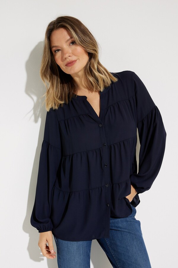 Long-Sleeve Button Up Blouse Style 231237. Midnight Blue