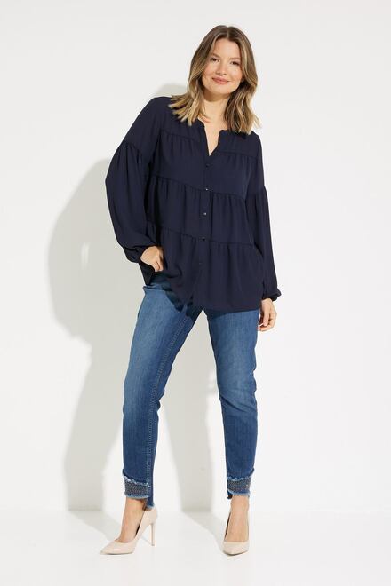 Long-Sleeve Button Up Blouse Style 231237. Midnight Blue. 5