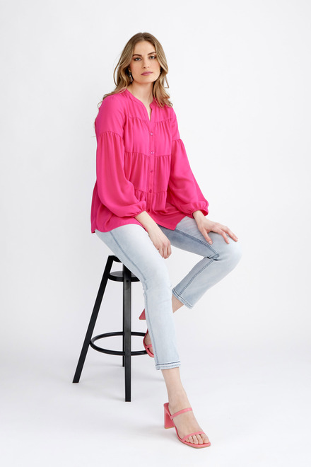 Long-Sleeve Button Up Blouse Style 231237. Dazzle Pink. 5