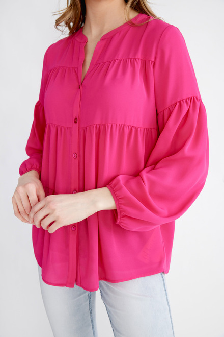 Long-Sleeve Button Up Blouse Style 231237. Dazzle Pink. 3