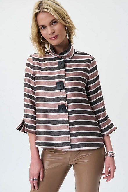 Striped Button Front Jacket Style 231243. Black/brown/cream. 2