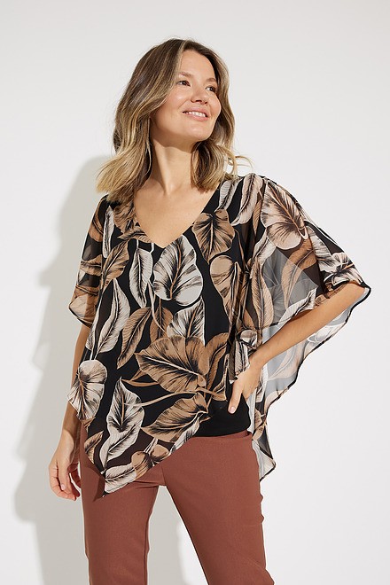 Floral Print Handkerchief Top Style 231307. Black/Taupe