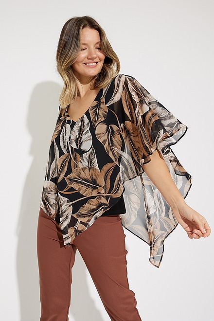 Floral Print Handkerchief Top Style 231307. Black/taupe. 3